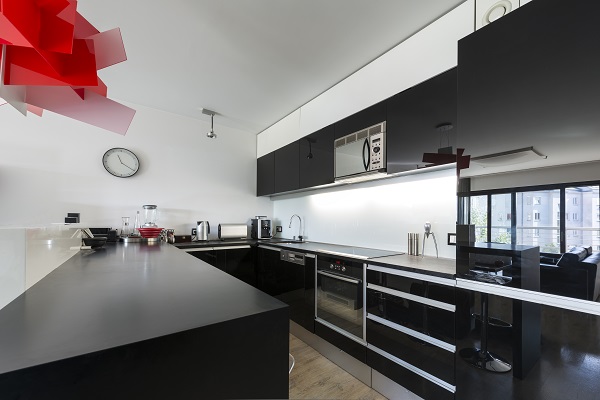 Modern Basement Kitchen with Black Kitchen Cabinets - Basement Design New Tecumseth
